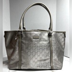 Authentic GUCCI GG implementation Tote Bag Silver w/COA